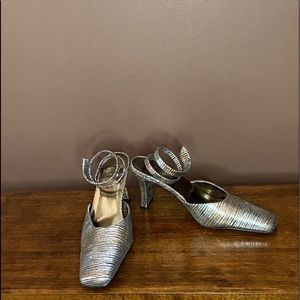 Bronze and Silver Ankle Wrap Strap Heels